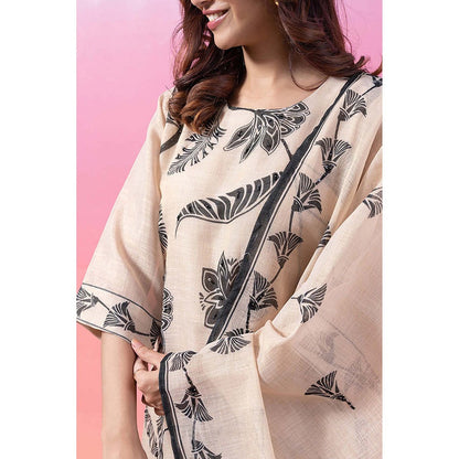 EESHA GUPTA Cream and Green Linen Kurta with Pant & Dupatta (Set of 3)