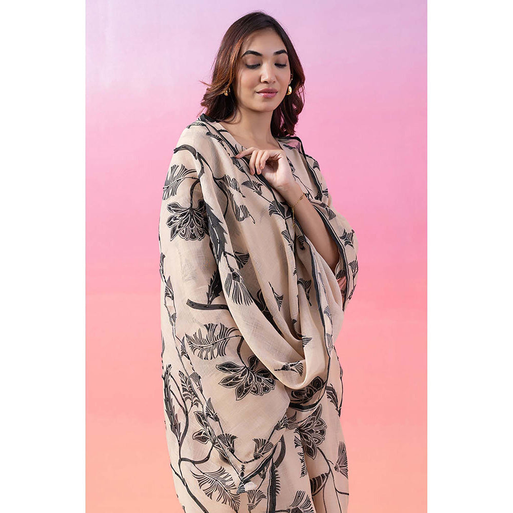 EESHA GUPTA Cream and Green Linen Kurta with Pant & Dupatta (Set of 3)