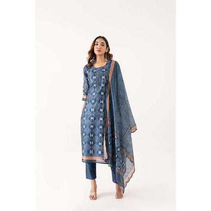 EESHA GUPTA Indigo Embroidered Kurta with Pant & Dupatta (Set of 3)