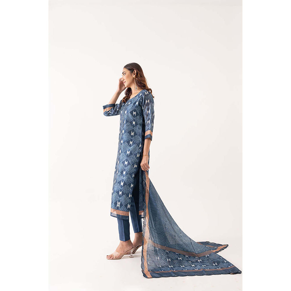 EESHA GUPTA Indigo Embroidered Kurta with Pant & Dupatta (Set of 3)