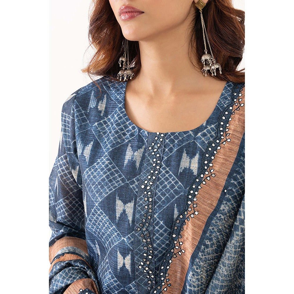EESHA GUPTA Indigo Embroidered Kurta with Pant & Dupatta (Set of 3)