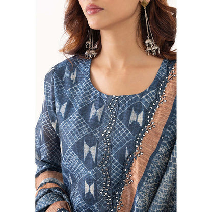 EESHA GUPTA Indigo Embroidered Kurta with Pant & Dupatta (Set of 3)