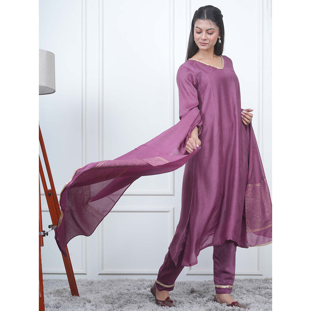 EESHA GUPTA Purple Kali Kurta with Pant and Dupatta (Set of 3)