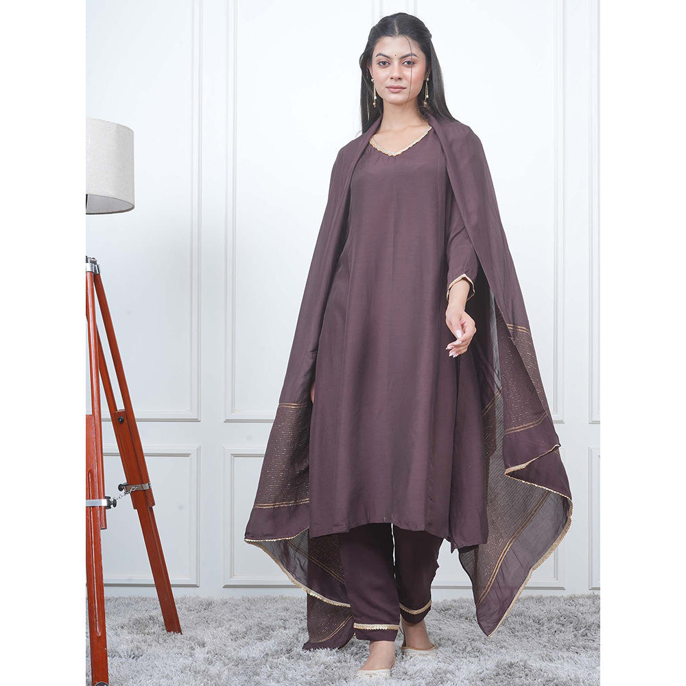 EESHA GUPTA Brown Kali Kurta with Pant and Dupatta (Set of 3)