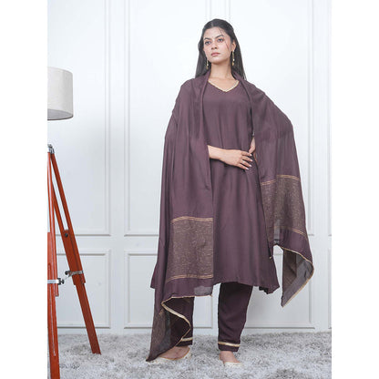 EESHA GUPTA Brown Kali Kurta with Pant and Dupatta (Set of 3)
