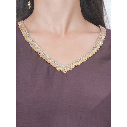 EESHA GUPTA Brown Kali Kurta with Pant and Dupatta (Set of 3)