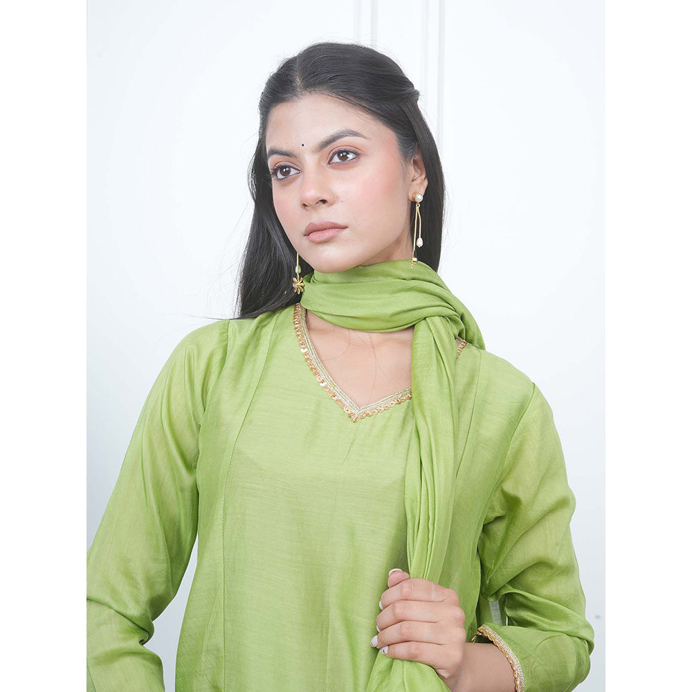 EESHA GUPTA Green Kali Kurta with Pant and Dupatta (Set of 3)