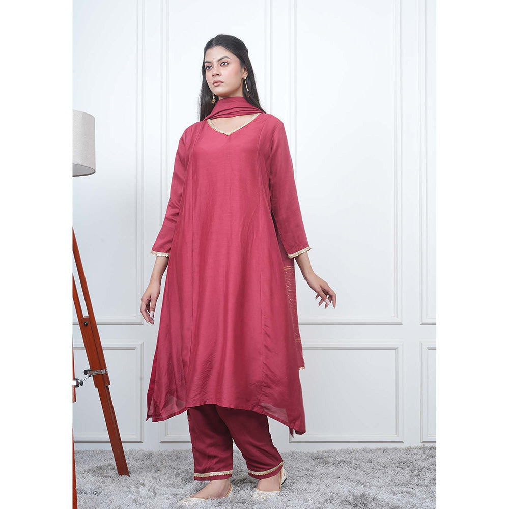 EESHA GUPTA Red Kali Kurta with Pant and Dupatta (Set of 3)