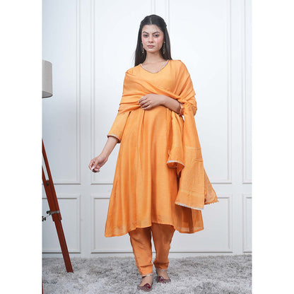 EESHA GUPTA Mustard Kali Kurta with Pant and Dupatta (Set of 3)