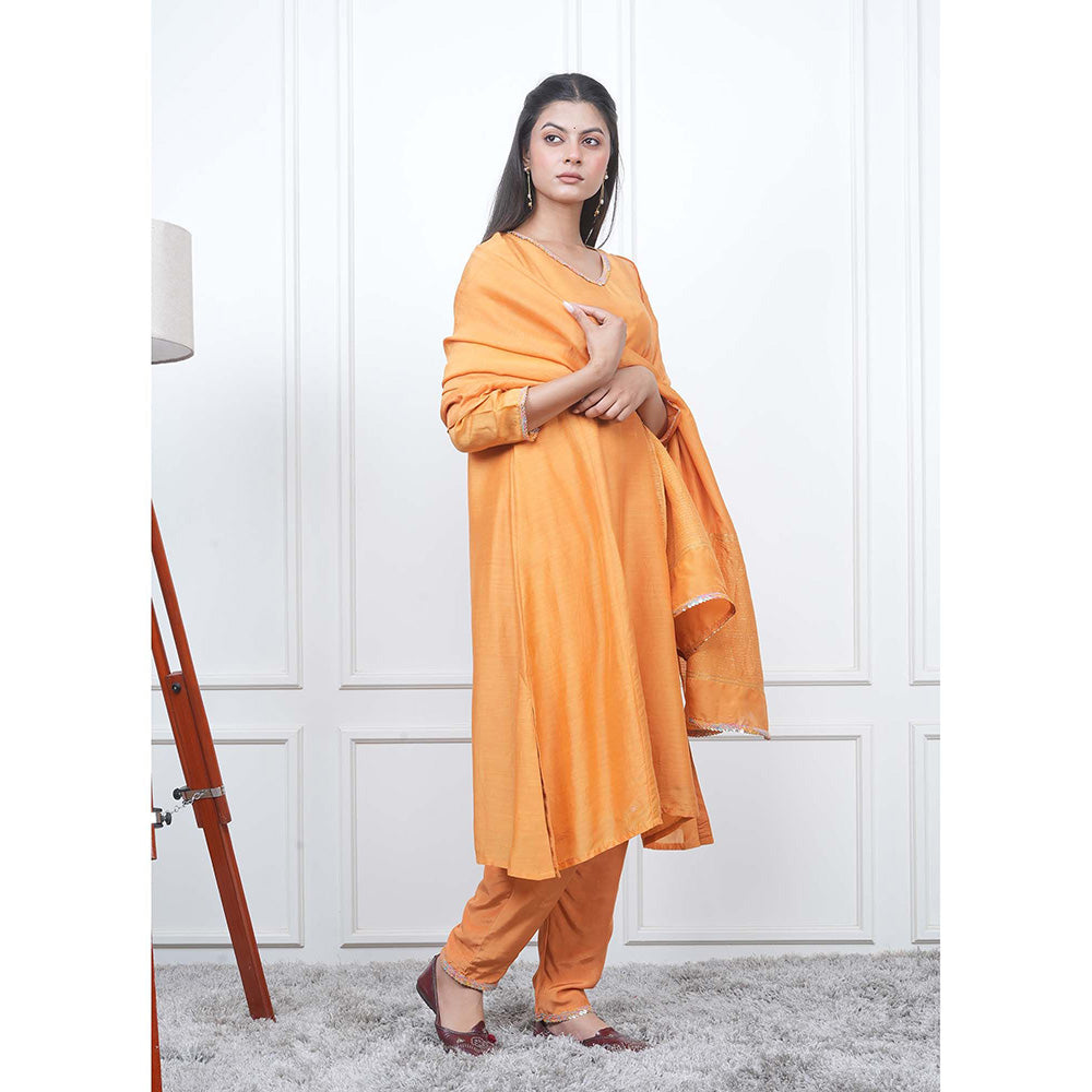 EESHA GUPTA Mustard Kali Kurta with Pant and Dupatta (Set of 3)