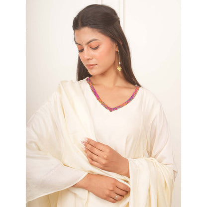EESHA GUPTA White Kali Kurta with Pant and Dupatta (Set of 3)