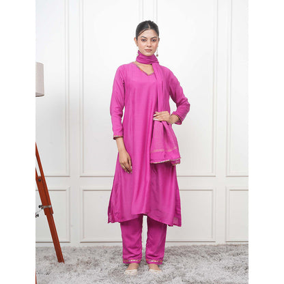 EESHA GUPTA Magenta Kali Kurta with Pant and Dupatta (Set of 3)