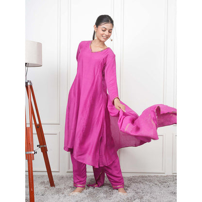 EESHA GUPTA Magenta Kali Kurta with Pant and Dupatta (Set of 3)