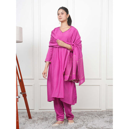 EESHA GUPTA Magenta Kali Kurta with Pant and Dupatta (Set of 3)