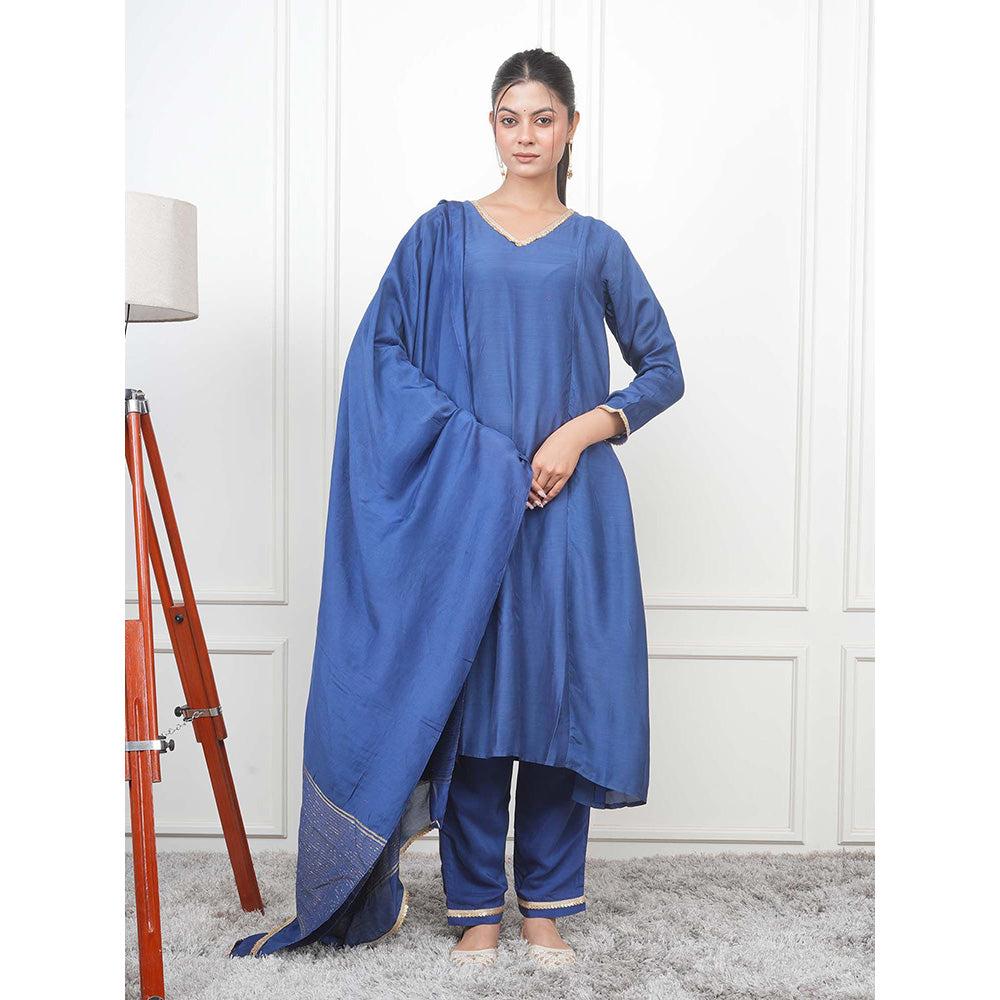 EESHA GUPTA Navy Blue Kali Kurta with Pant and Dupatta (Set of 3)