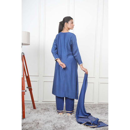 EESHA GUPTA Navy Blue Kali Kurta with Pant and Dupatta (Set of 3)