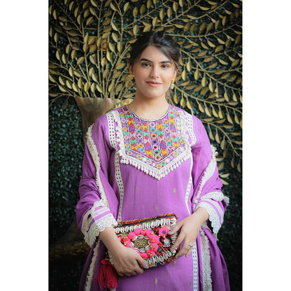 Ekavira Lavender Sajda Kurta with Pant and Dupatta (Set of 3)