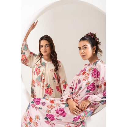 Ekavira Mogra White Floral Print Kurta and Pant (Set of 2)