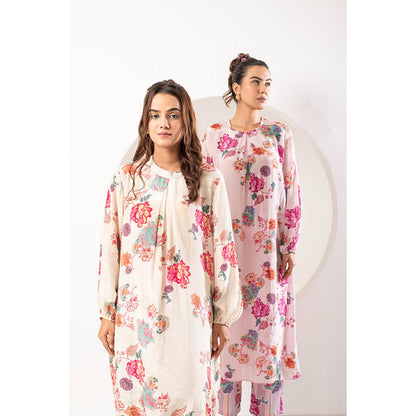 Ekavira Mogra White Floral Print Kurta and Pant (Set of 2)