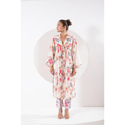 Ekavira Madhubala White Floral Print Kurta with Pant and Dupatta (Set of 3)