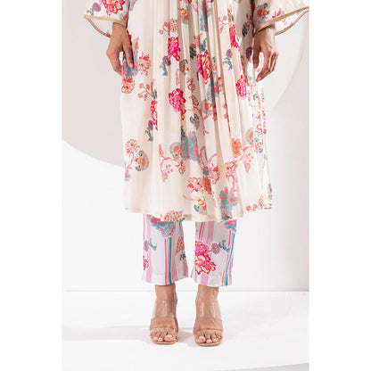 Ekavira Madhubala White Floral Print Kurta with Pant and Dupatta (Set of 3)