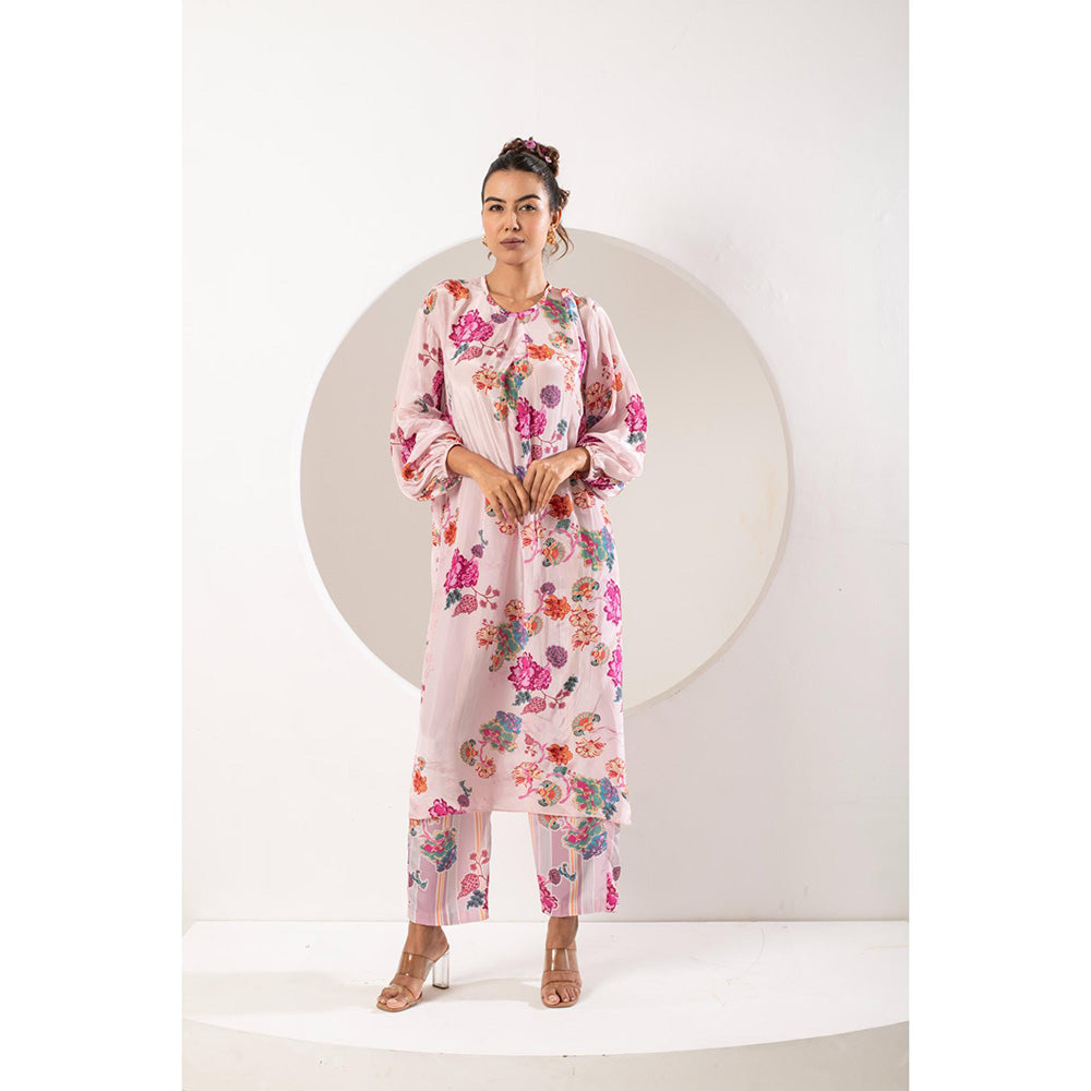 Ekavira Gulabi Pink Floral Print Kurta and Pant (Set of 2)