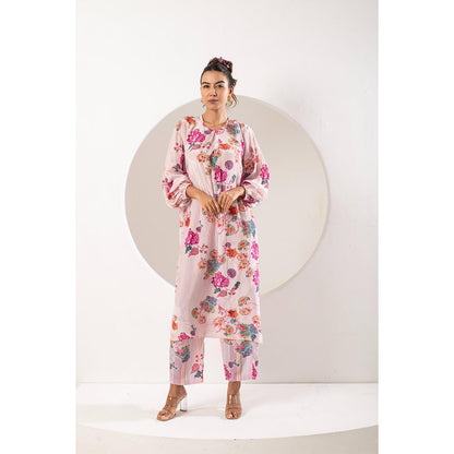 Ekavira Gulabi Pink Floral Print Kurta and Pant (Set of 2)