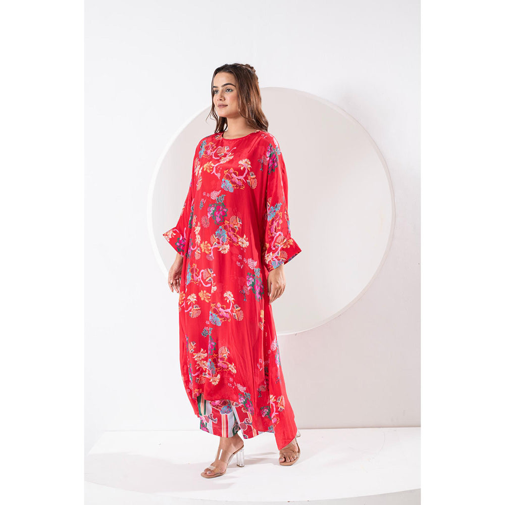 Ekavira Rukhmani Red Floral Print Kurta and Pant (Set of 2)