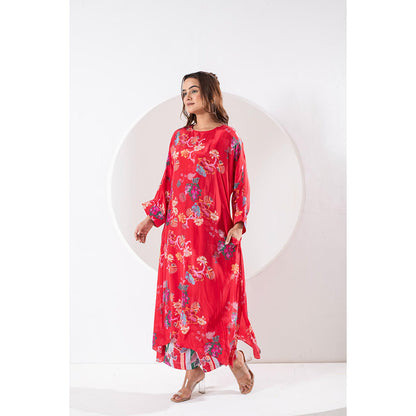 Ekavira Rukhmani Red Floral Print Kurta and Pant (Set of 2)