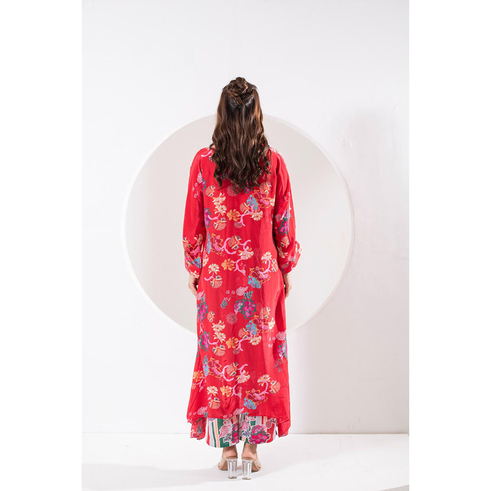 Ekavira Rukhmani Red Floral Print Kurta and Pant (Set of 2)
