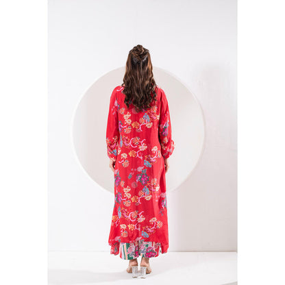 Ekavira Rukhmani Red Floral Print Kurta and Pant (Set of 2)