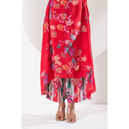 Ekavira Rukhmani Red Floral Print Kurta and Pant (Set of 2)