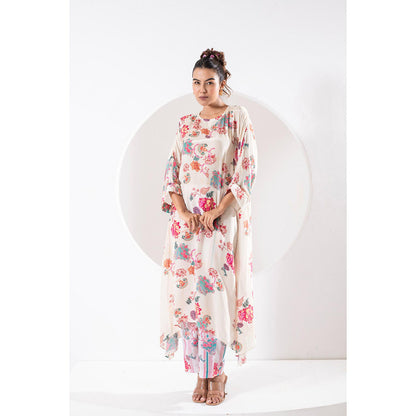 Ekavira Rukhmani White Floral Print Kurta and Pant (Set of 2)