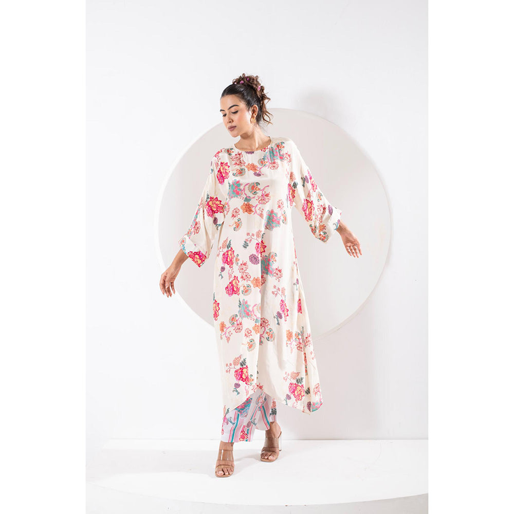 Ekavira Rukhmani White Floral Print Kurta and Pant (Set of 2)