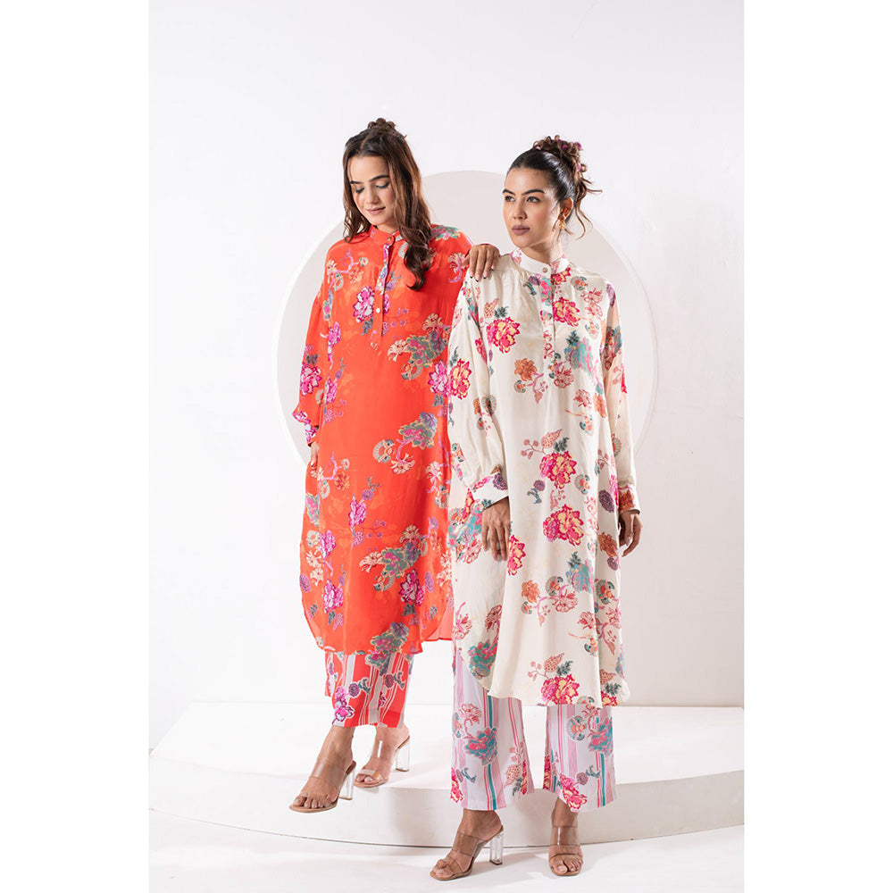 Ekavira Kanak Ehite White Floral Print Kurta and Pant (Set of 2)