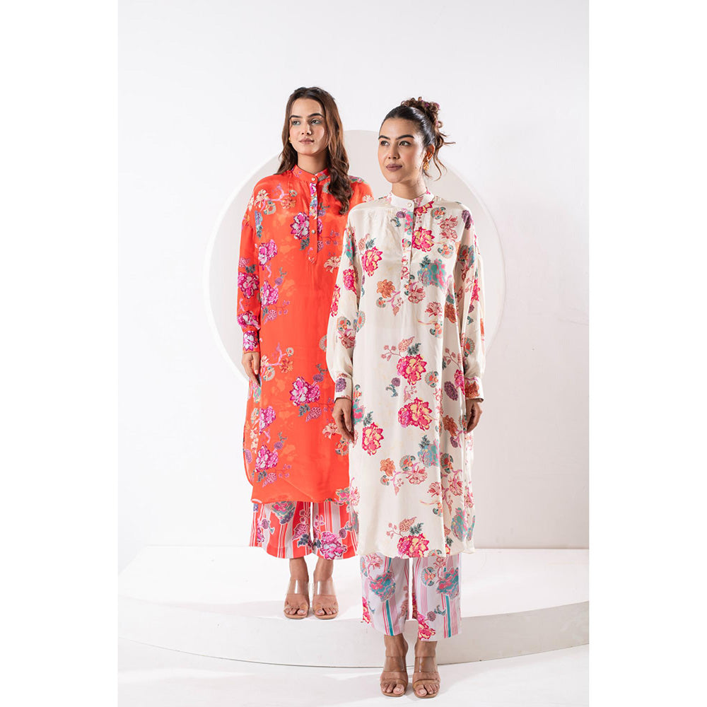 Ekavira Kanak Ehite White Floral Print Kurta and Pant (Set of 2)