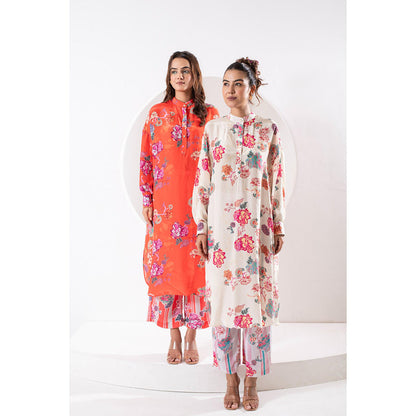 Ekavira Kanak Ehite White Floral Print Kurta and Pant (Set of 2)