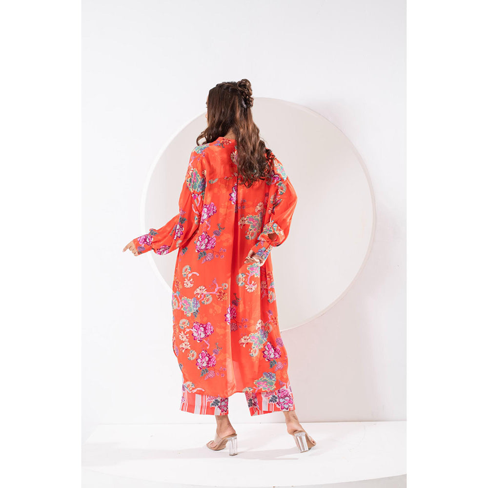 Ekavira Kanak Orange Floral Print Kurta and Pant (Set of 2)