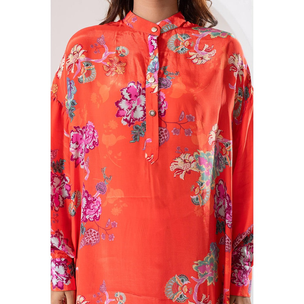 Ekavira Kanak Orange Floral Print Kurta and Pant (Set of 2)