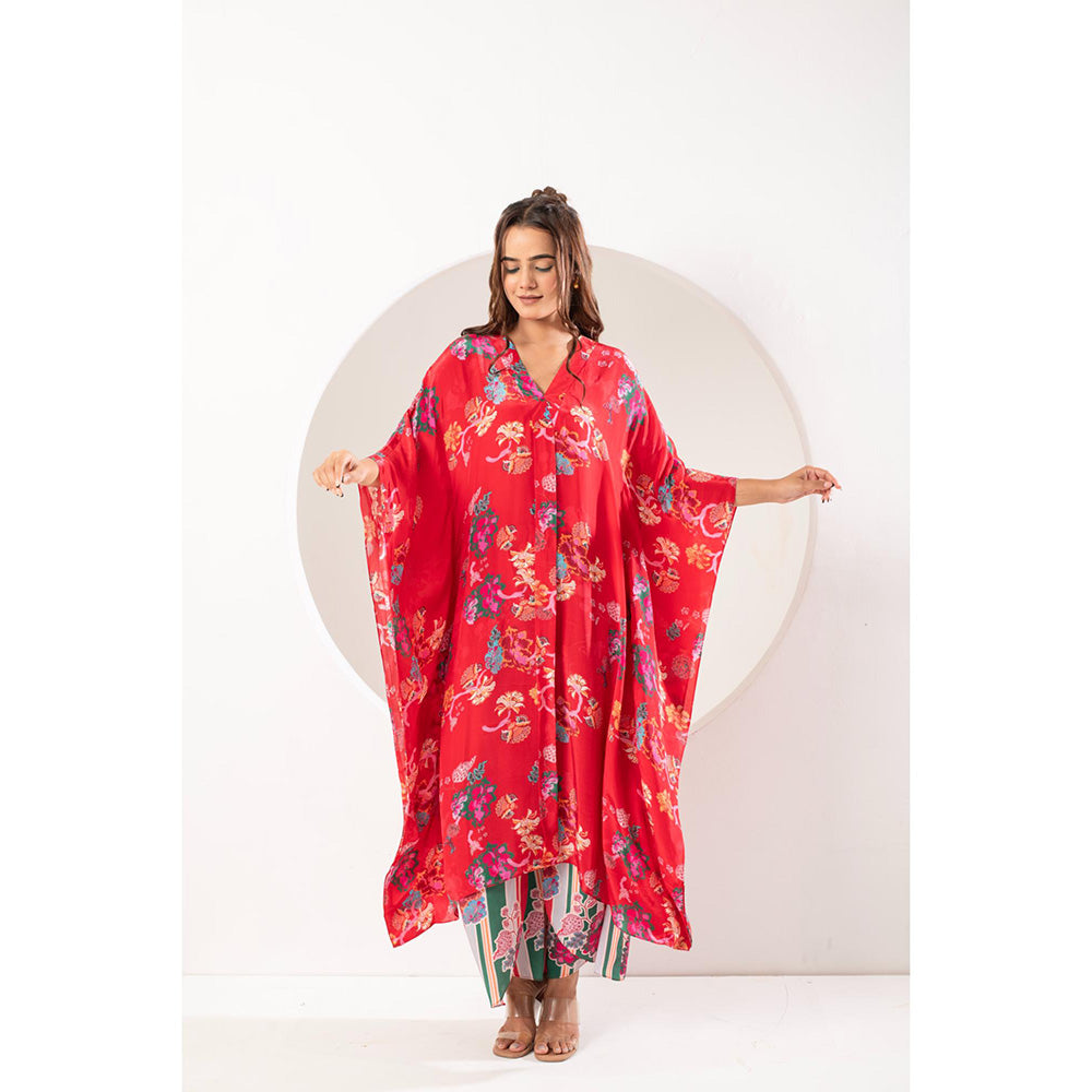 Ekavira Saavni Red Kaftan and Pant (Set of 2)