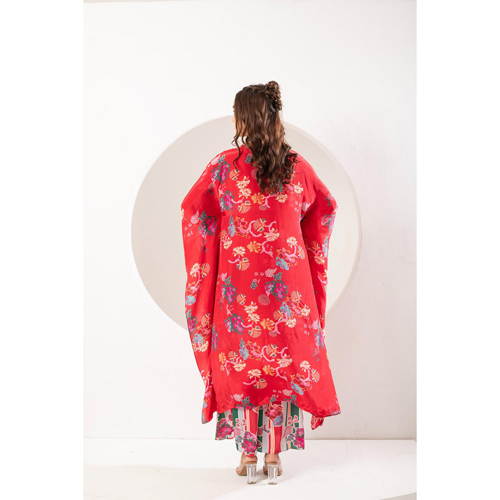 Ekavira Saavni Red Kaftan and Pant (Set of 2)
