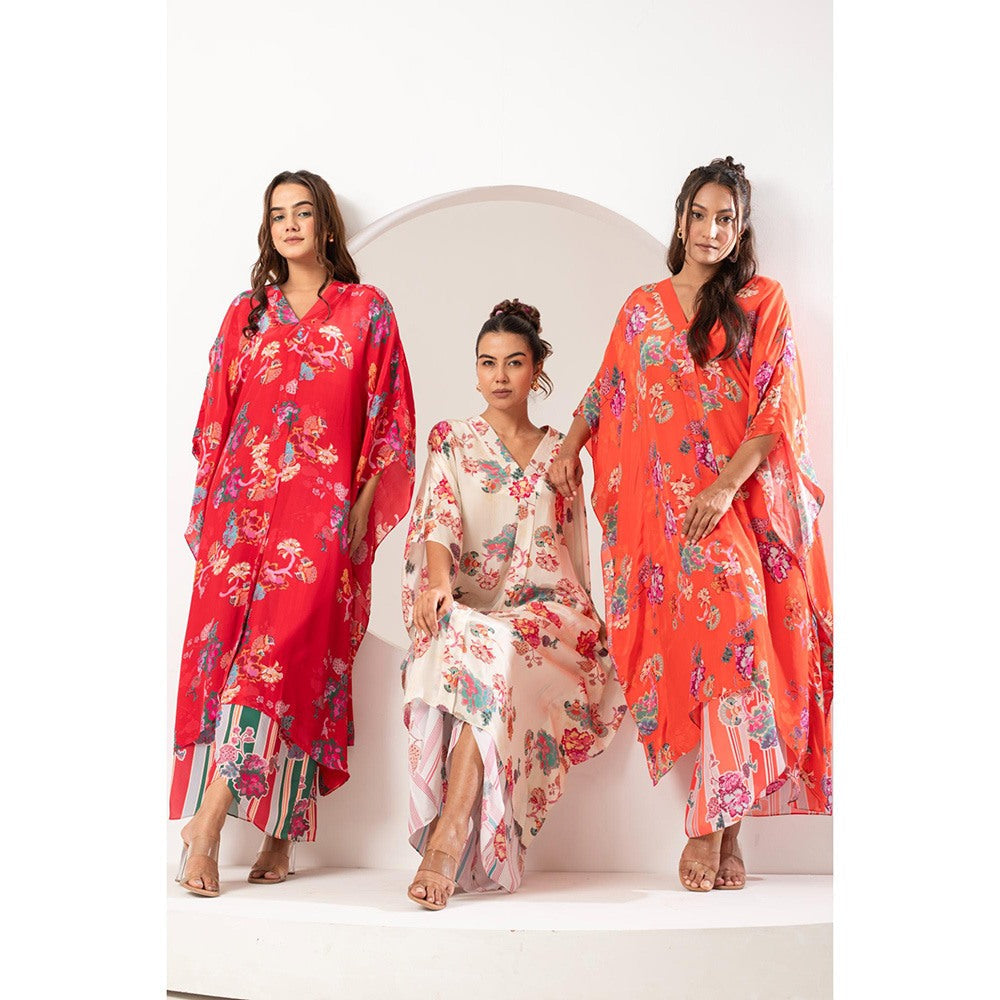 Ekavira Saavni Red Kaftan and Pant (Set of 2)
