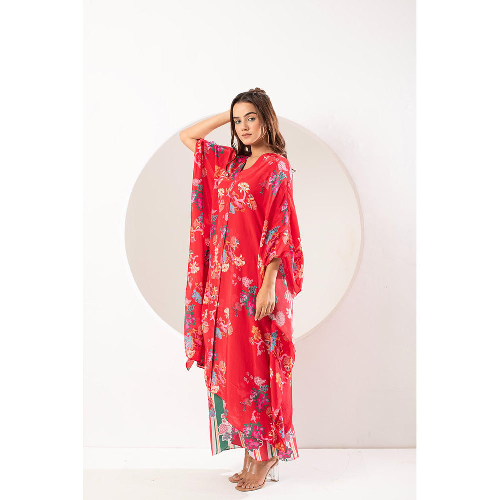 Ekavira Saavni Red Kaftan and Pant (Set of 2)