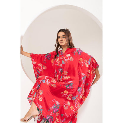 Ekavira Saavni Red Kaftan and Pant (Set of 2)