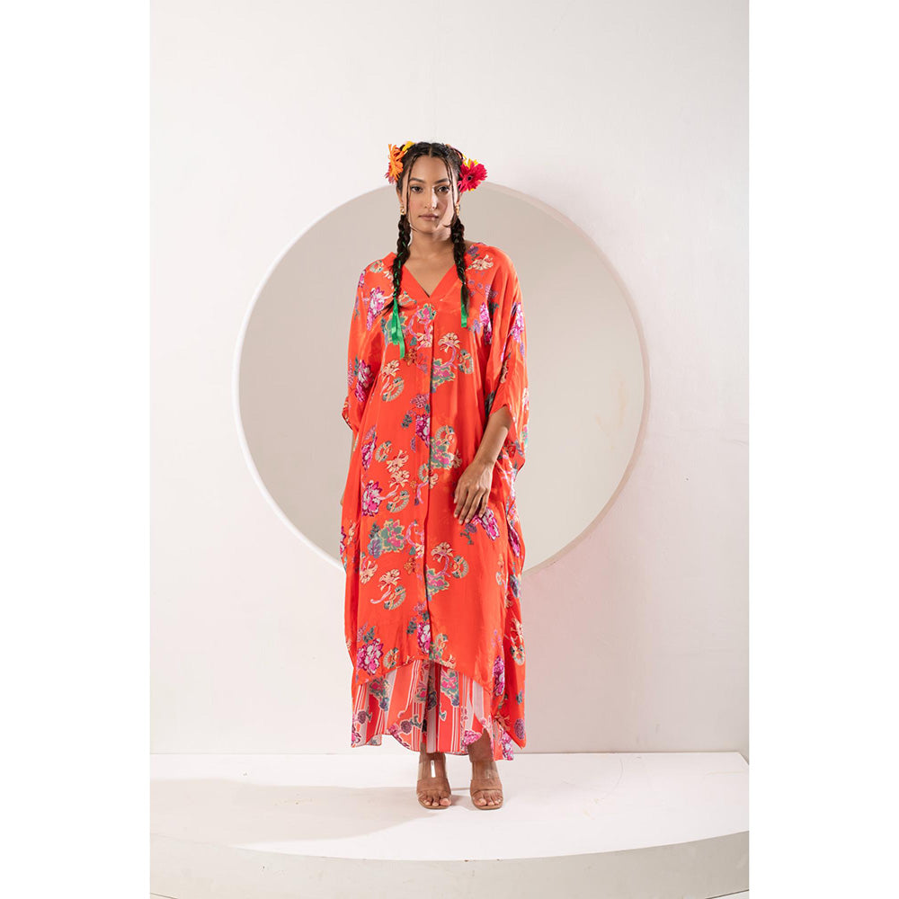 Ekavira Sawani Orange Kaftan and Pant (Set of 2)