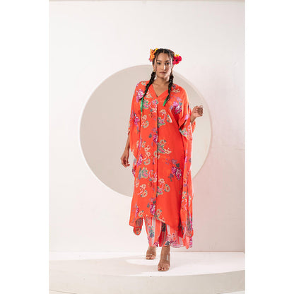Ekavira Sawani Orange Kaftan and Pant (Set of 2)