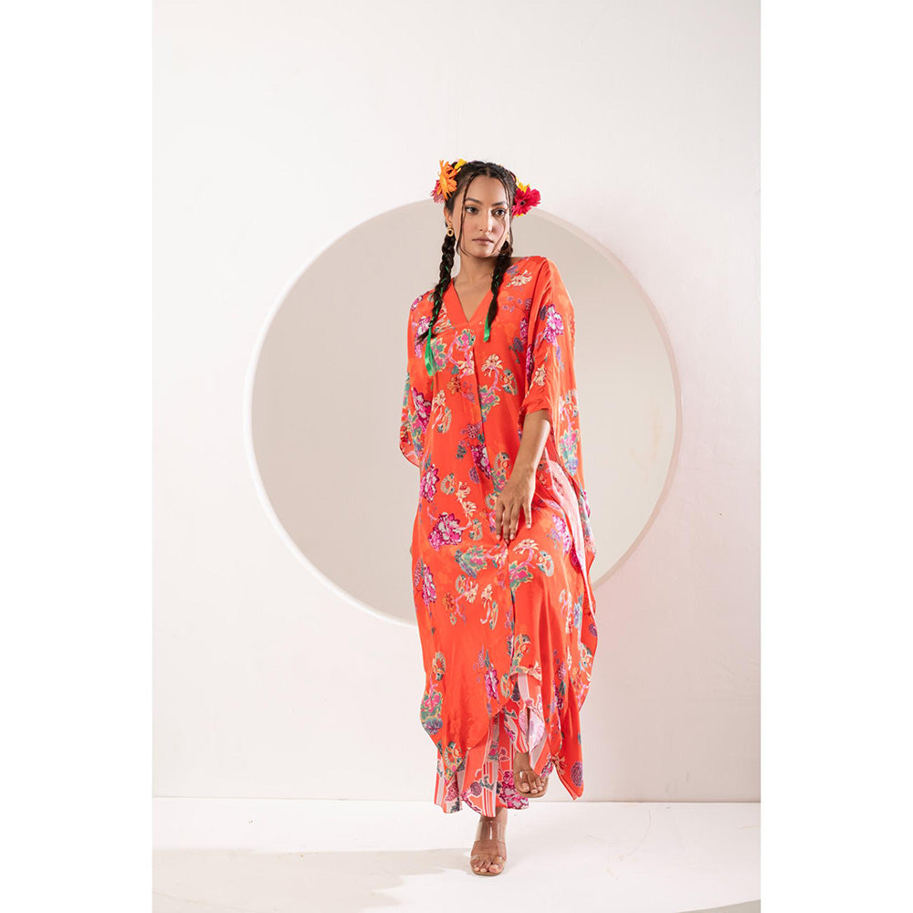 Ekavira Sawani Orange Kaftan and Pant (Set of 2)