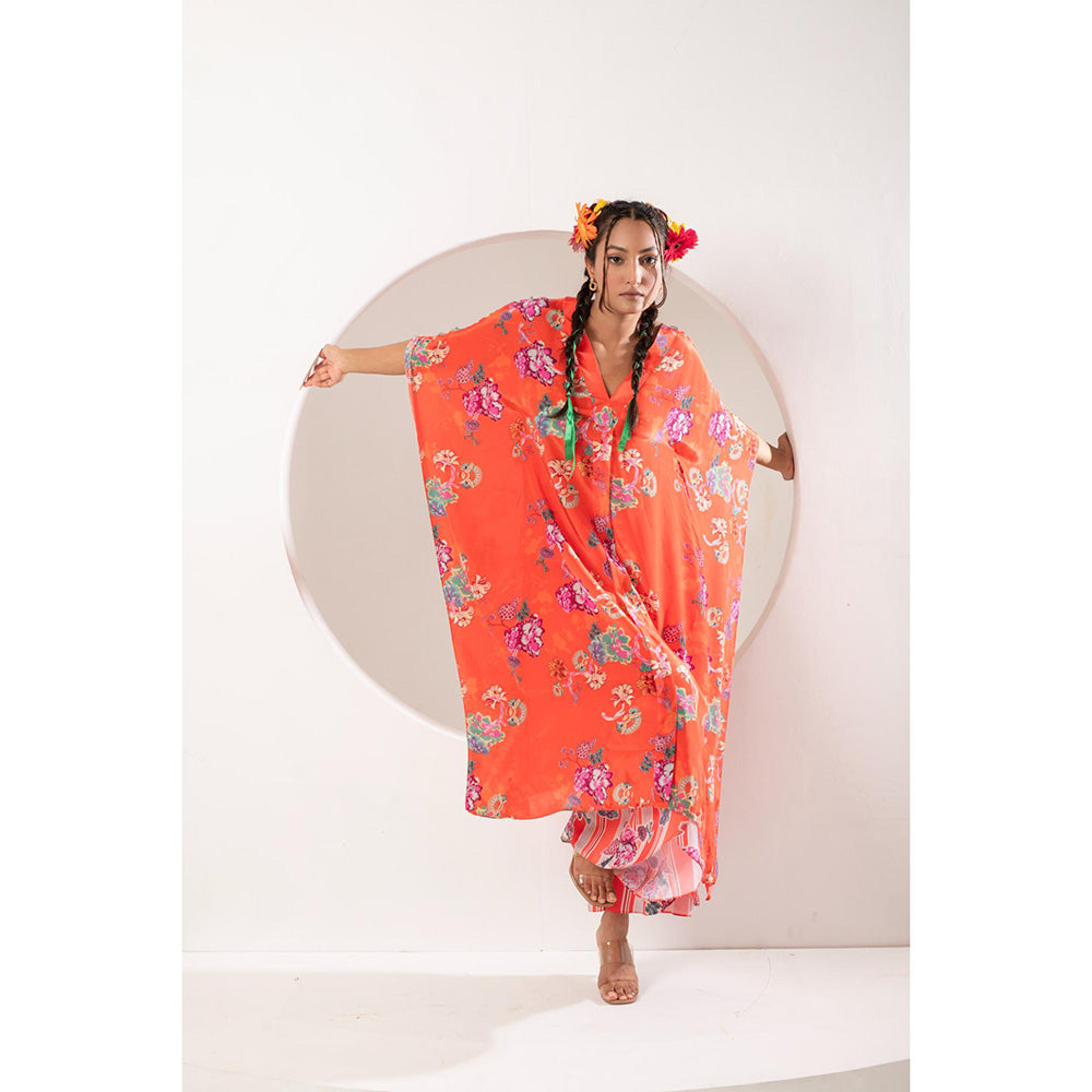 Ekavira Sawani Orange Kaftan and Pant (Set of 2)