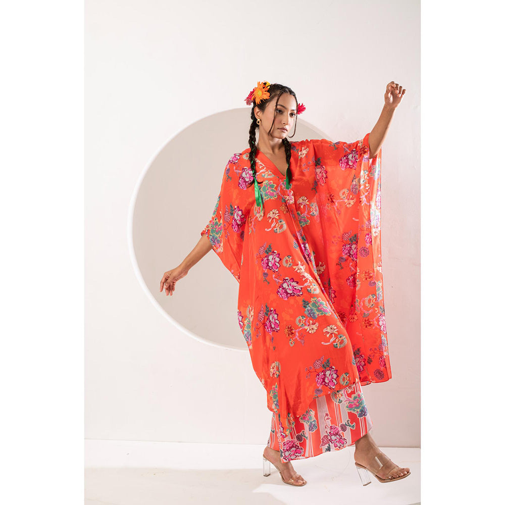 Ekavira Sawani Orange Kaftan and Pant (Set of 2)