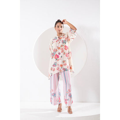 Ekavira Bella White Floral Print Kurta and Pant (Set of 2)